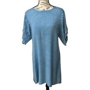 Style Envy Chambray Eyelet Tiered Sleeves Bleach Wash Rayon Dress Size Small NEW